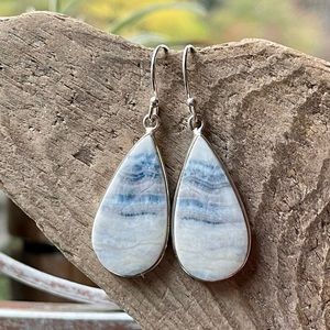 Genuine Blue Scheelite 925 Solid Sterling Silver Earrings